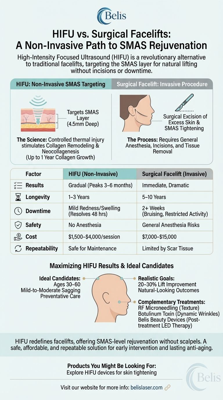 HIFU vs. Surgical Facelifts: A Non-Invasive Path to SMAS Rejuvenation Visual Guide