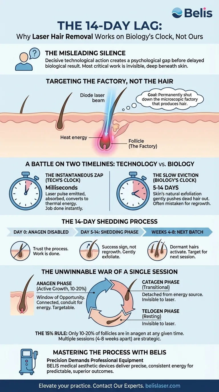 14일의 지연: 레이저 제모가 우리 시간이 아닌 생물학적 시계에 따라 작동하는 이유 시각적 가이드