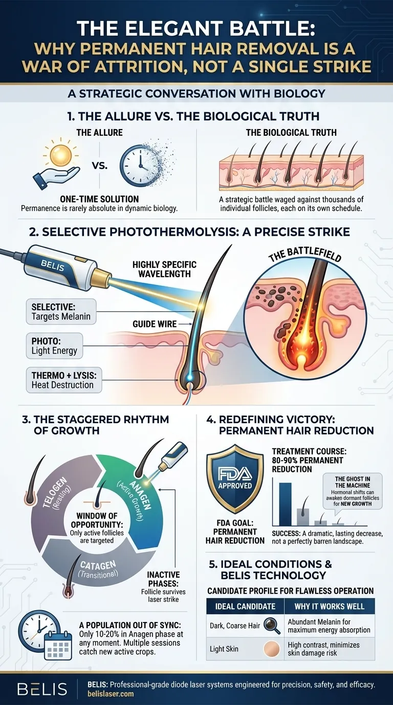 A Batalha Elegante: Por Que a Depilação Permanente é uma Guerra de Atrito, Não um Golpe Único Guia Visual