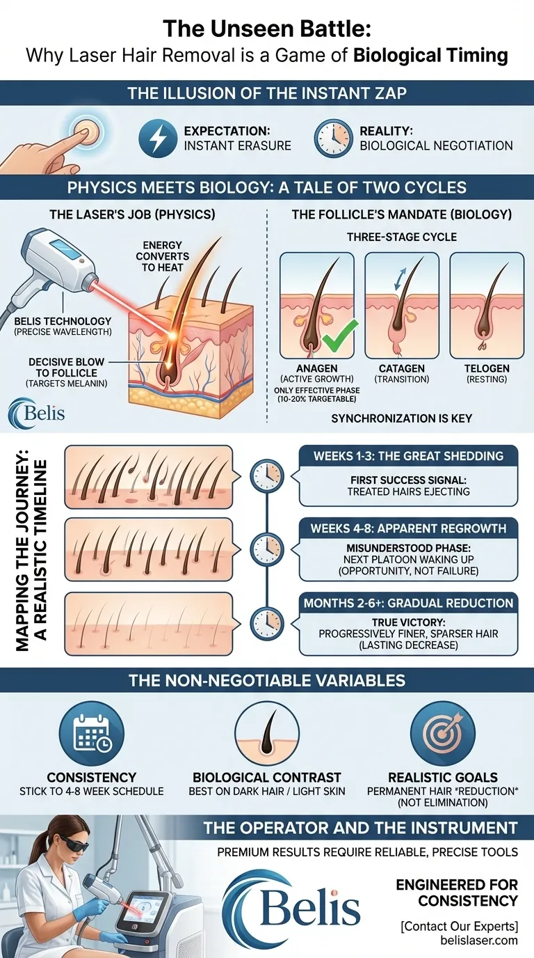 المعركة غير المرئية: لماذا إزالة الشعر بالليزر هي لعبة توقيت بيولوجي دليل مرئي