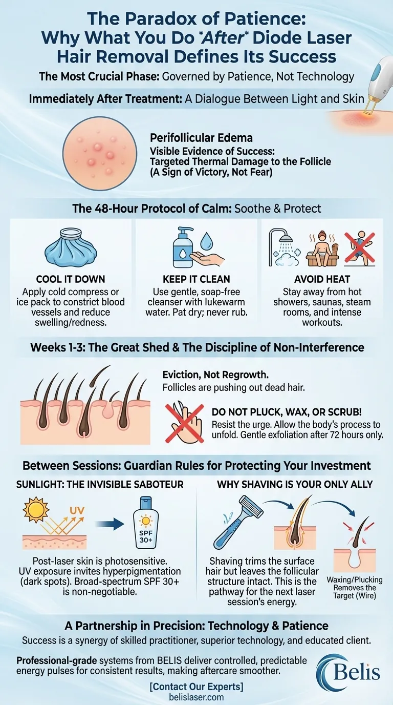 Парадокс терпения: почему то, что вы делаете *после* удаления волос диодным лазером, определяет его успех Визуальное руководство