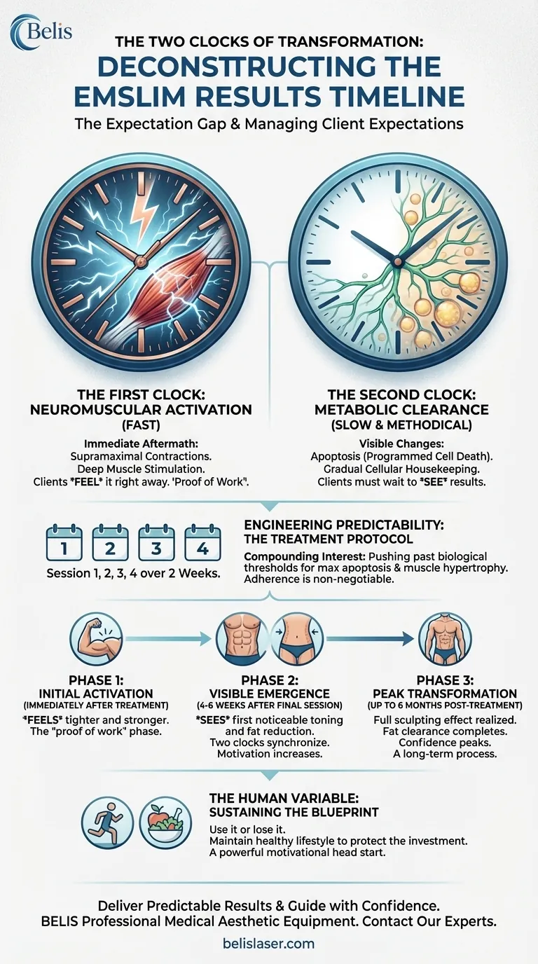 ساعتا التحول: تفكيك الجدول الزمني لنتائج EMSlim دليل مرئي