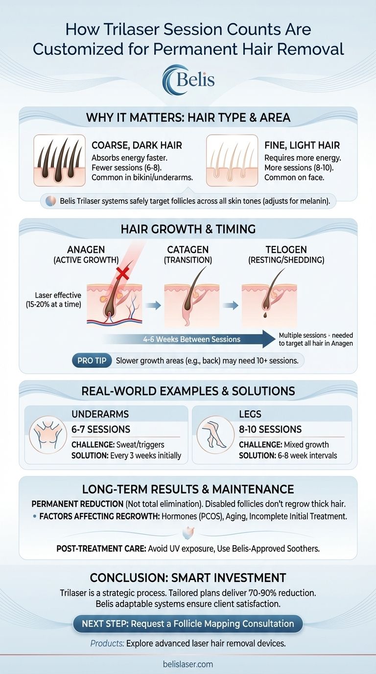Как количество сеансов Trilaser настраивается для перманентного удаления волос Визуальное руководство