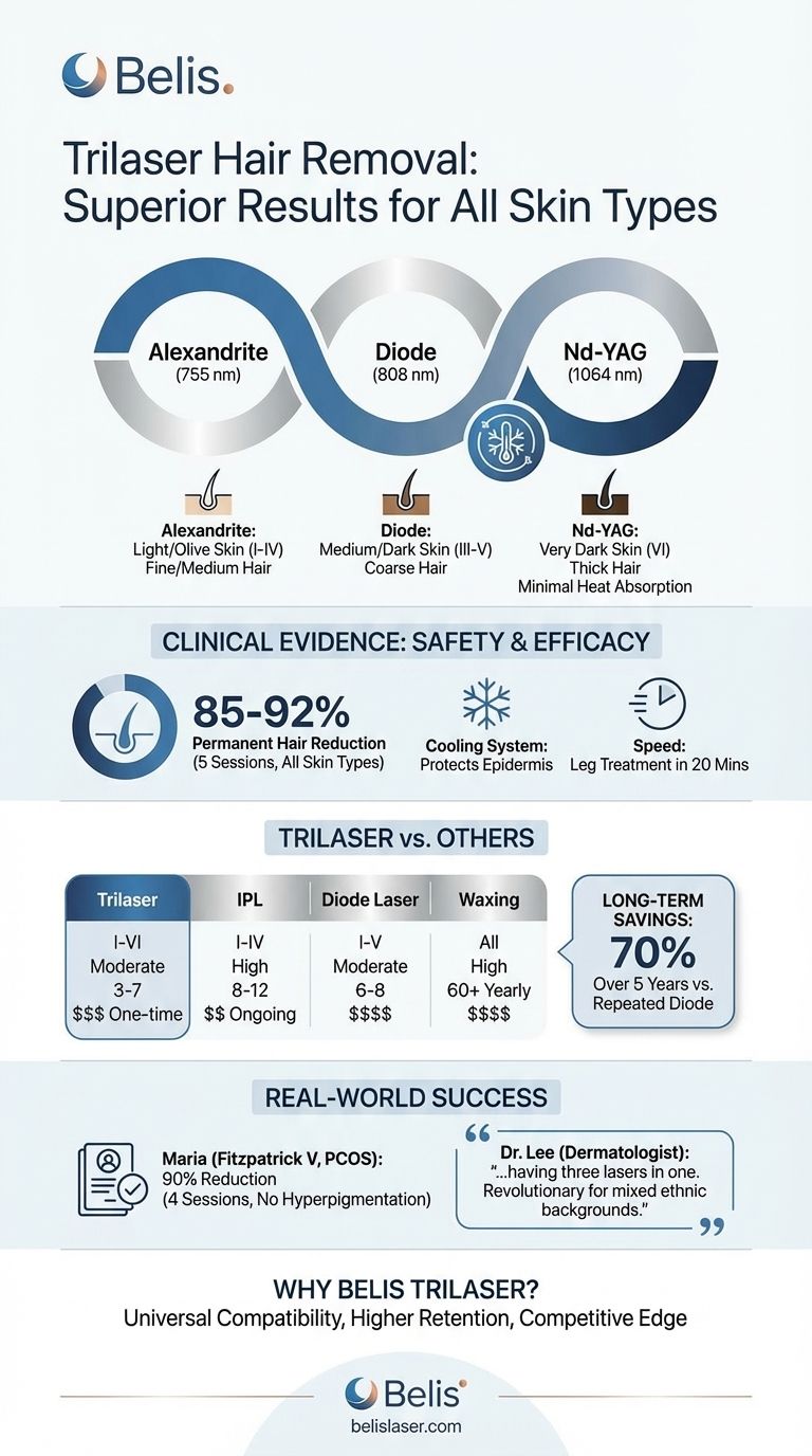 إزالة الشعر بالتريليزر: كيف تقدم ثلاثة أطوال موجية نتائج فائقة لجميع أنواع البشرة دليل مرئي