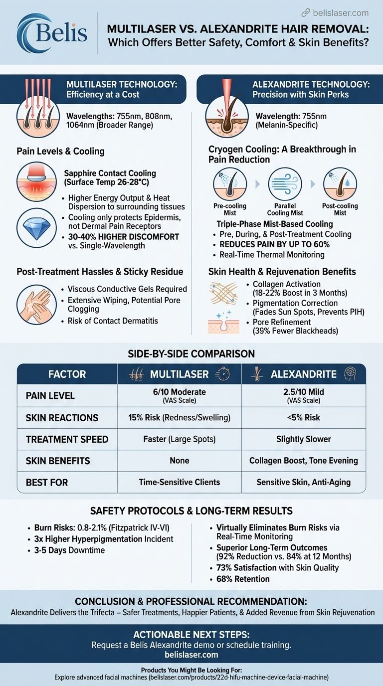 Multilaser vs. depilazione ad alessandrite: Quale offre maggiore sicurezza, comfort e benefici per la pelle? Guida Visiva