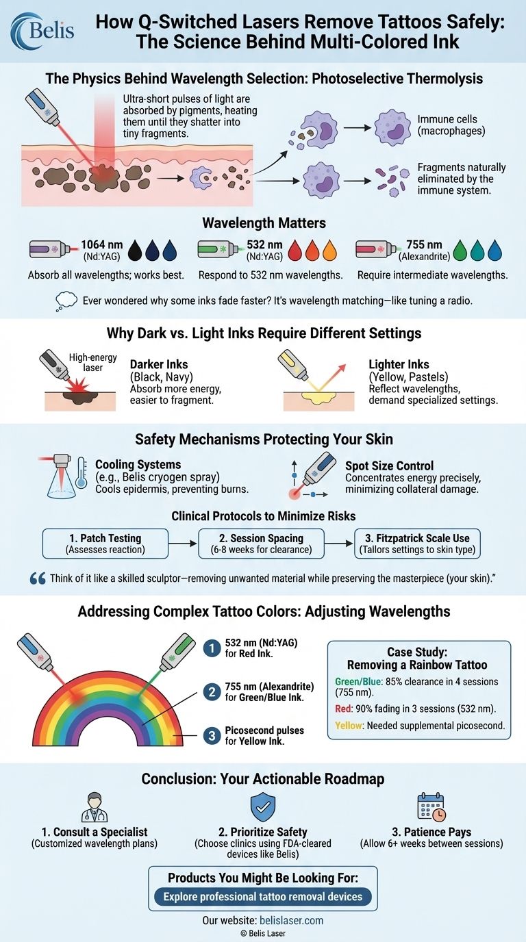 How Q-Switched Lasers Remove Tattoos Safely: The Science Behind Multi-Colored Ink Visual Guide