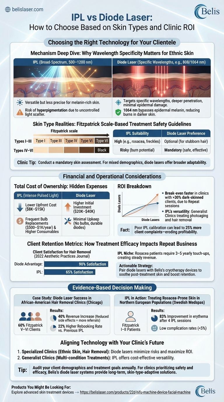 IPL vs Diode Laser: How to Choose Based on Skin Types and Clinic ROI Visual Guide