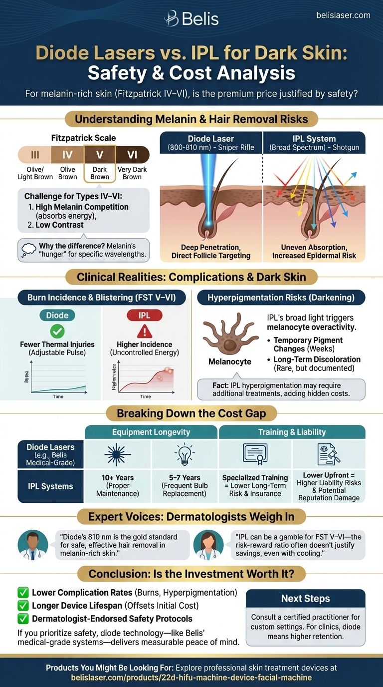 Laser a Diodi vs. IPL per Pelli Scuri: Il Costo Maggiore è Giustificato dalla Sicurezza? Guida Visiva