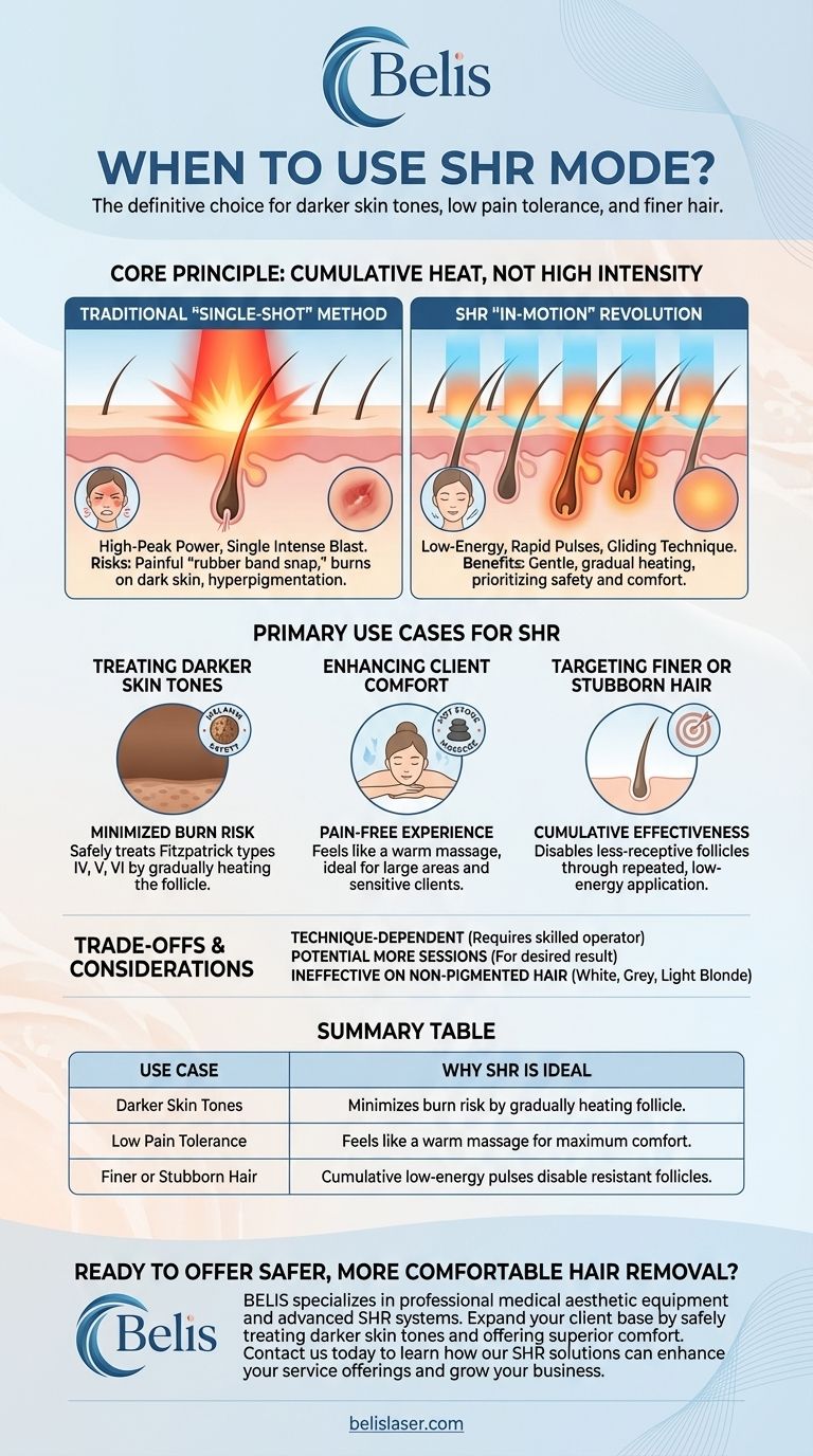 Wann sollte der SHR-Modus verwendet werden? Die sicherere, sanftere Haarentfernung für empfindliche Haut Visuelle Anleitung