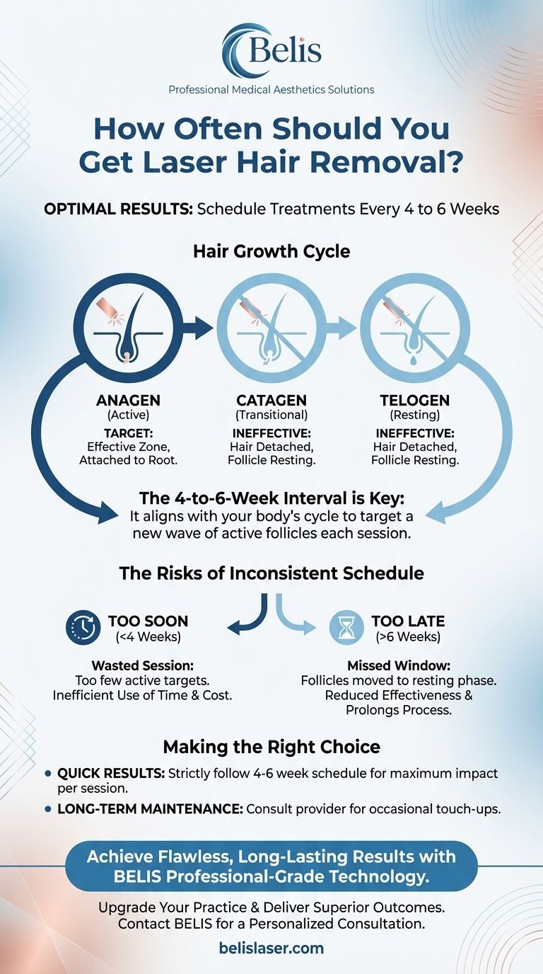 レーザー脱毛で最高の結果を得るには、どのくらいの頻度で行うべきですか？4～6週間ルールを解説 ビジュアルガイド