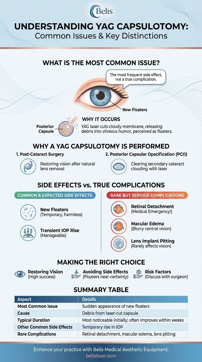 Qual é a complicação mais comum de uma capsulotomia YAG? Compreendendo as Moscas Volantes Pós-Procedimento Guia Visual