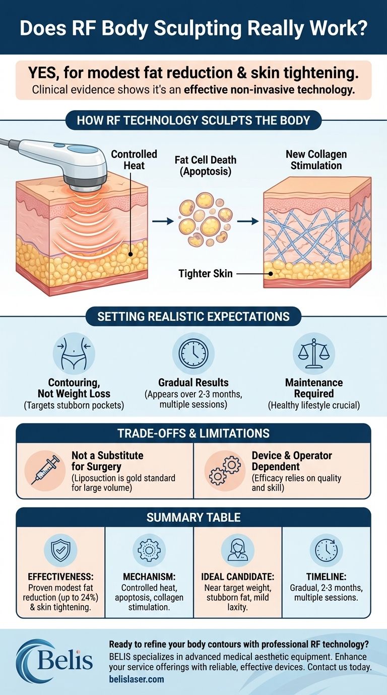 RF 바디 조각술이 정말 효과가 있나요? 네, 입증된 지방 감소 및 피부 탄력 개선에 효과가 있습니다. 시각적 가이드