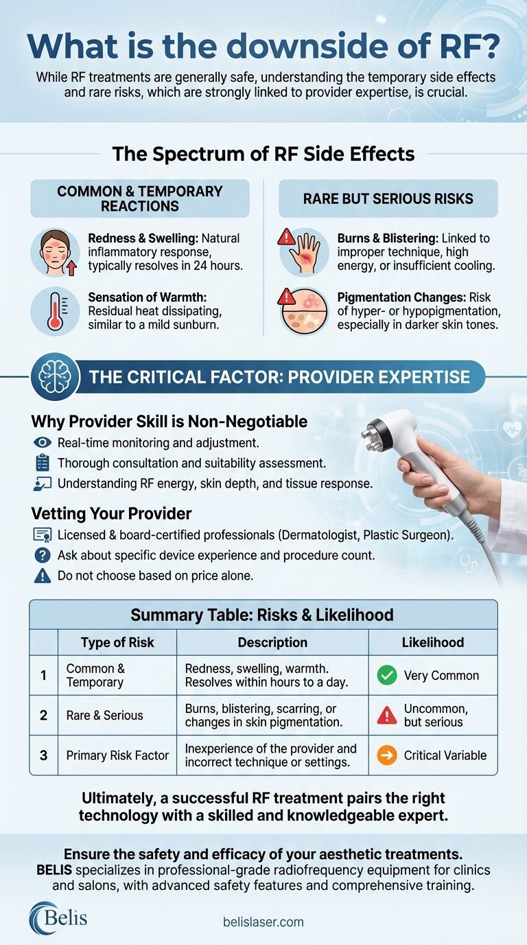 ¿Cuál es la desventaja de la RF? Comprender los riesgos para un estiramiento de piel seguro Guía Visual