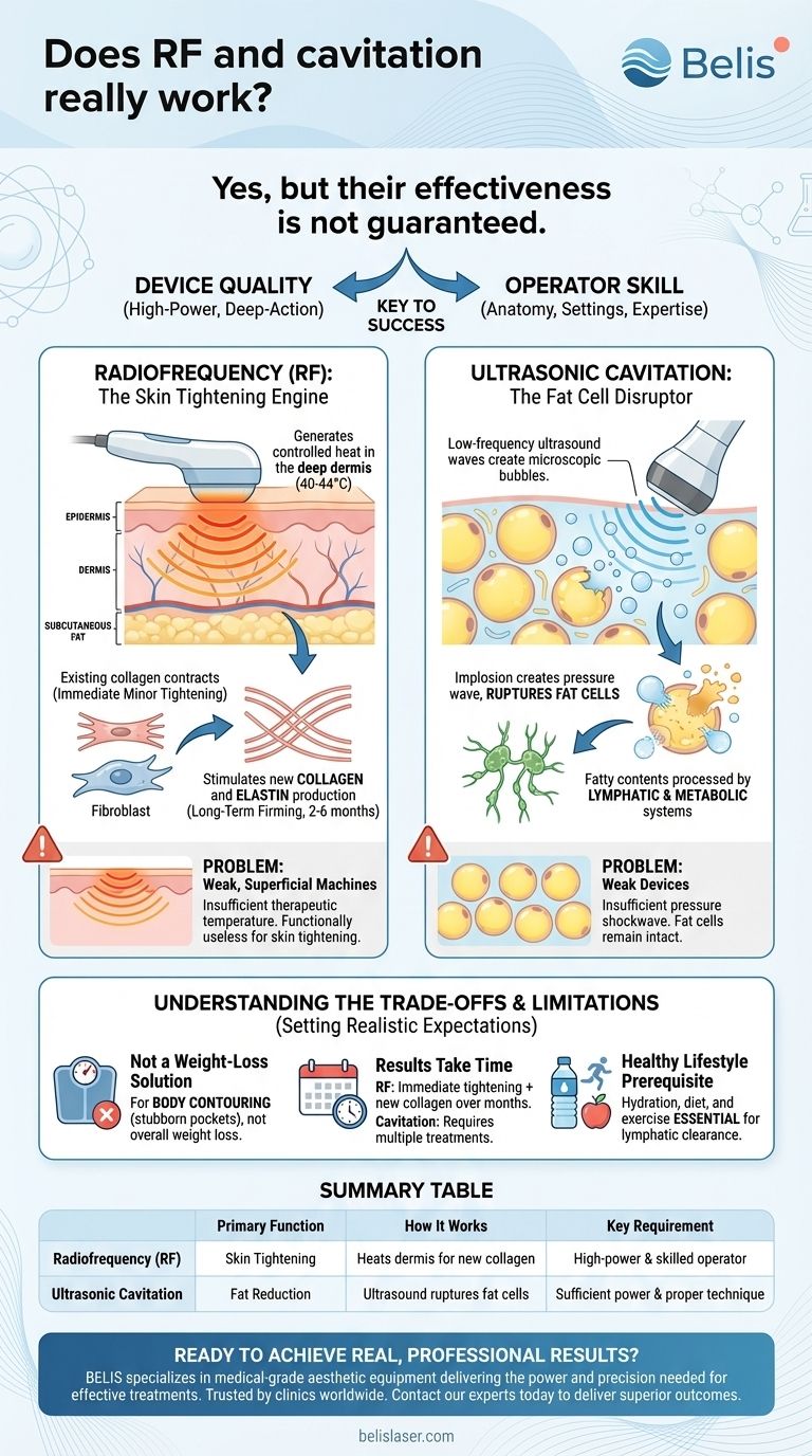 هل يعمل التردد اللاسلكي (RF) والتجويف (Cavitation) حقًا؟ الحقيقة حول شد الجلد الفعال وتقليل الدهون دليل مرئي