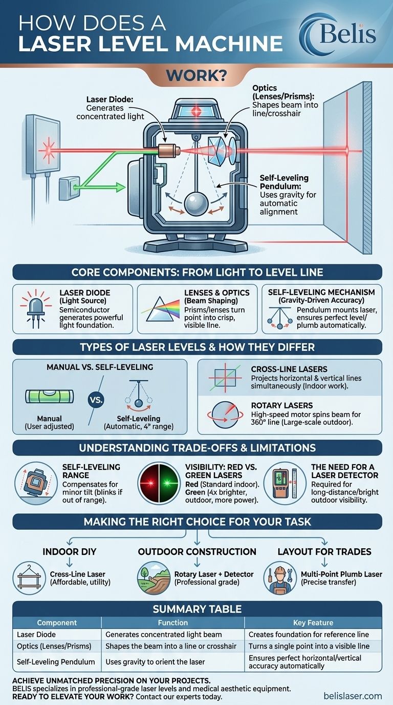 레이저 레벨기는 어떻게 작동하나요? 완벽한 정렬을 위한 중력 활용 시각적 가이드