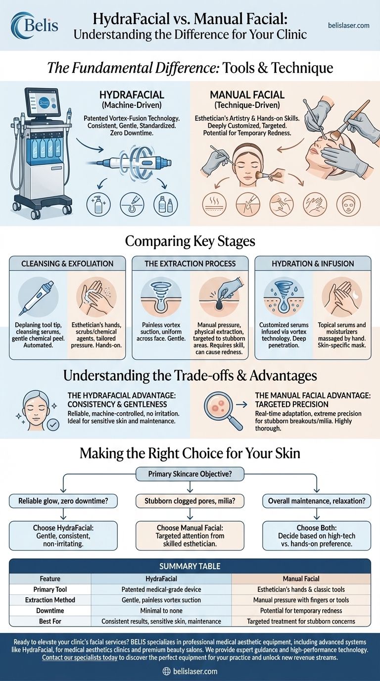 ハイドラフェイシャルと手動フェイシャルの違いは何ですか？あなたの肌に合った適切なトリートメントを選びましょう ビジュアルガイド