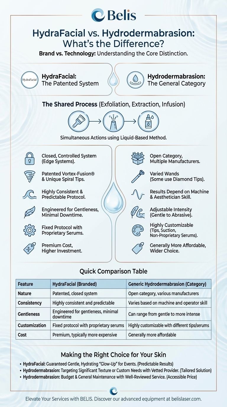 ¿Cuál es la diferencia entre un HydraFacial y una máquina de hidrodermabrasión? Un desglose de marca frente a tecnología Guía Visual