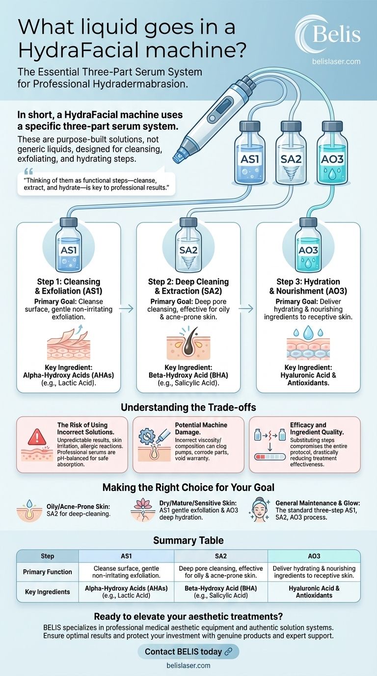 Que líquido vai numa máquina HydraFacial? Descubra o Sistema de Séruns Profissionais de 3 Passos Guia Visual