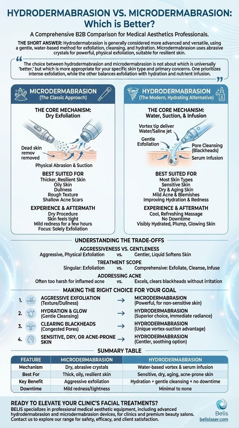 Qual è meglio, idrodermabrasione o microdermoabrasione? Scegli il trattamento giusto per la tua pelle Guida Visiva