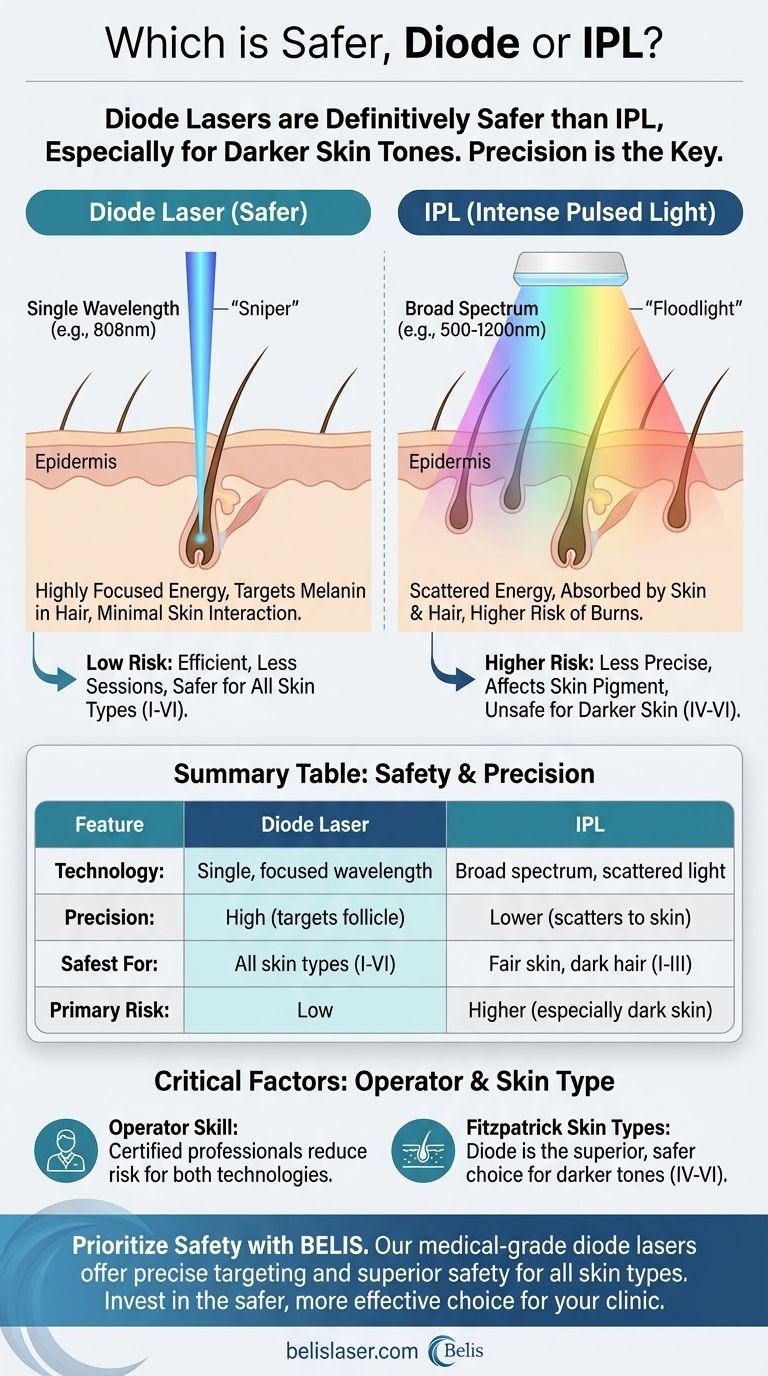 أيهما أكثر أمانًا، الليزر الثنائي (Diode) أم الضوء النبضي المكثف (IPL)؟ اكتشف الخيار الأكثر أمانًا لإزالة الشعر دليل مرئي