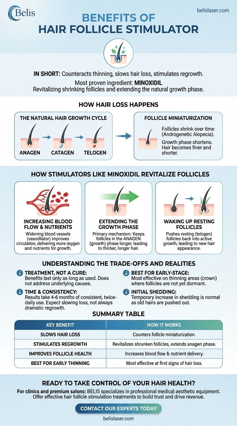Quali sono i benefici di uno stimolatore del follicolo pilifero? Rallentare la caduta dei capelli e stimolare la ricrescita Guida Visiva