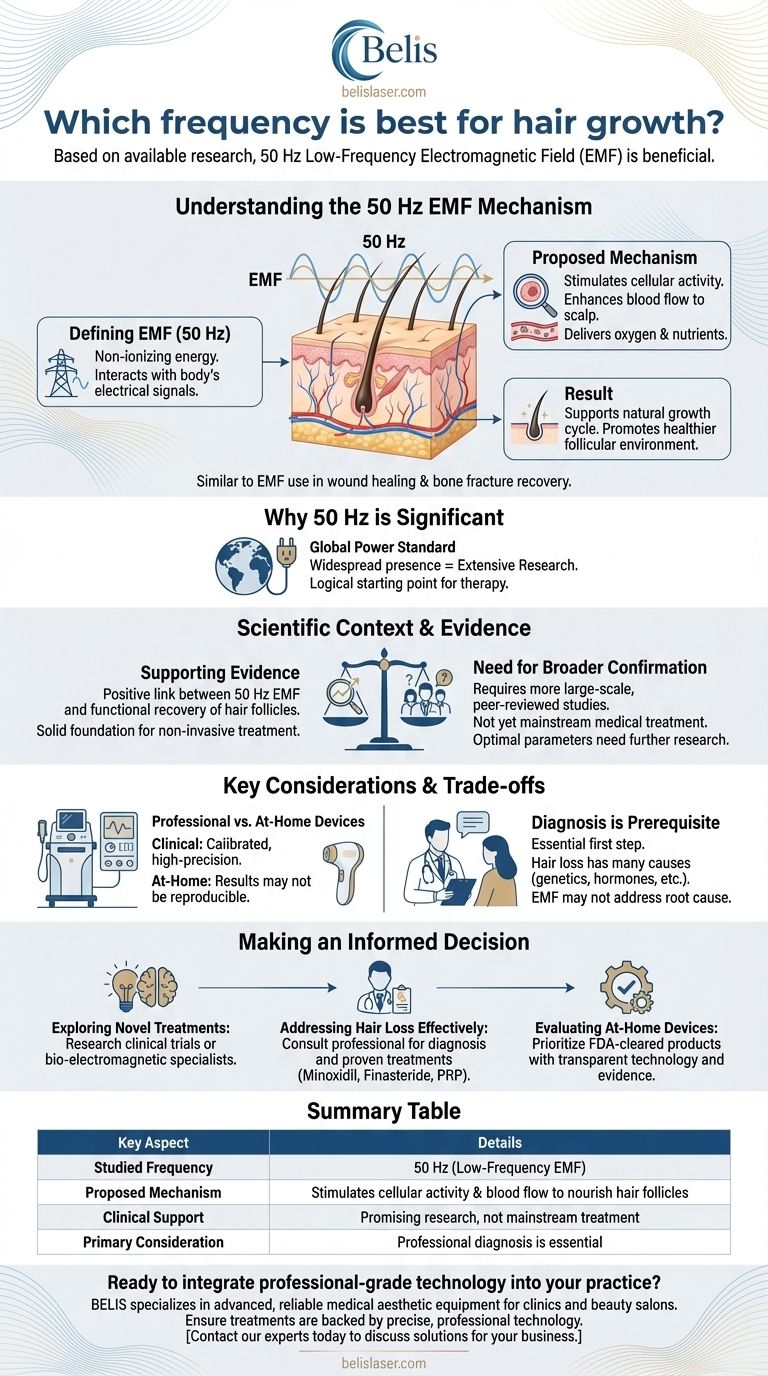 Qual frequência é melhor para o crescimento capilar? Descubra a ciência por trás da terapia de CEM de 50 Hz Guia Visual