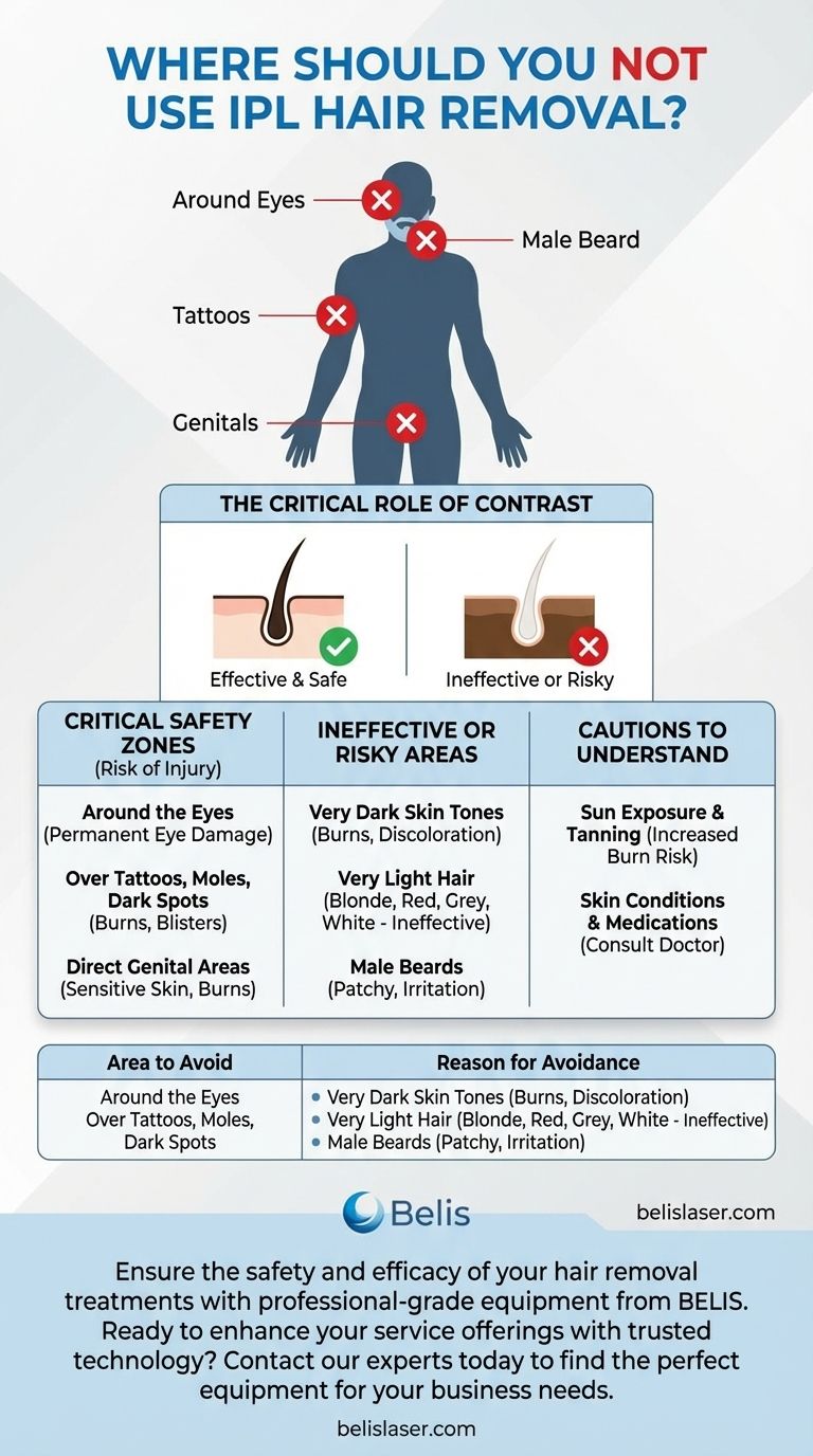 IPL脱毛を使用してはいけない場所はどこですか？避けるべき重要な安全ゾーン ビジュアルガイド
